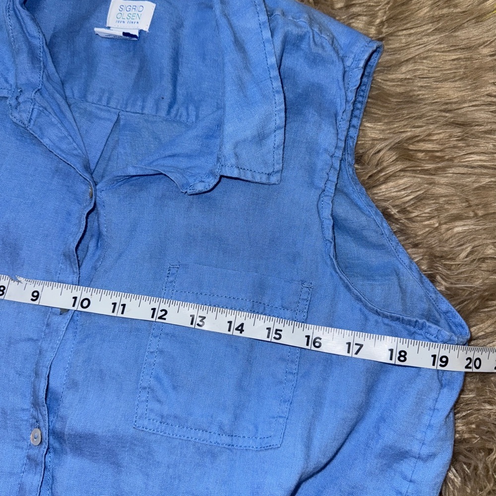 Sigrid Olsen Sleeveless Button-Front Linen Blouse- Blue- L - Picture 7 of 9